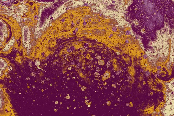Abstrakcyjny Kolor Splash Malowanie Fioletowymi Żółtymi Odcieniami — Zdjęcie stockowe