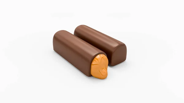 Une Illustration Barres Chocolat Avec Garniture Caramel Sur Fond Isolé — Photo