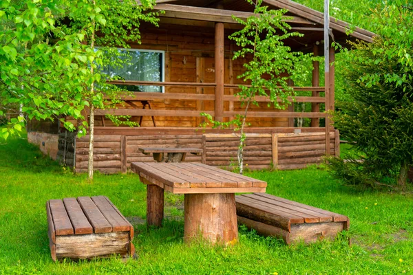 Gros Plan Une Maison Bois Dans Forêt — Photo