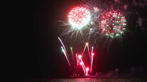 Beautiful Colorful Firework Splashing Dark Black Sky — Stock Video