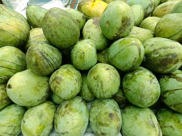 Fondo Saludable Sabroso Verde Inmaduro Stock Mango Tienda Para Venta — Foto de Stock