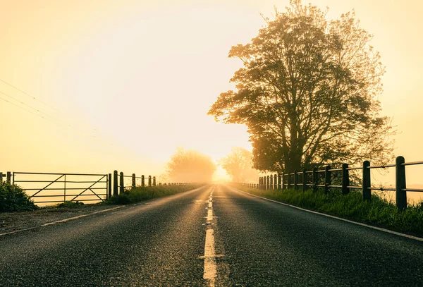 Dramatic Sunrise Scenery Road Countryside — Stock Photo, Image