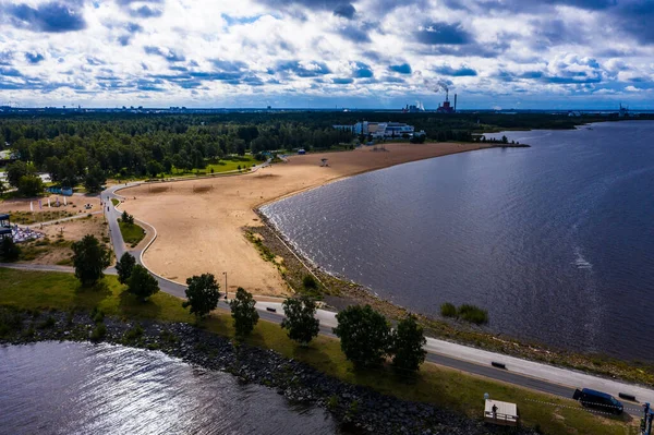 Légi Drón Kilátás Nallikari Strand Eden Spa Oulu Finnország — Stock Fotó