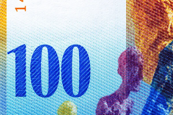 Een Close Van Het Detail Van Het 100 Chf Bankbiljet — Stockfoto