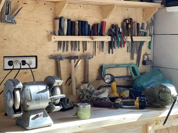 Locksmith Tools Carpenter Table Workshop Grinding Machine — Stock Photo, Image