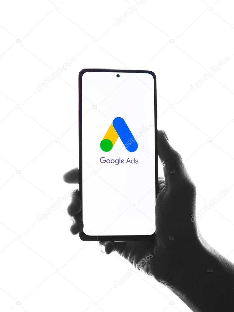 DIBRUGARH, INDIA - May 22, 2021: Google Ads logo on phone screen;.