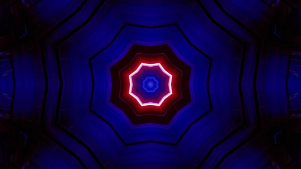 Renderowanie Futurystycznego Korytarza Kalejdoskopu Kierunku Portalu Kolorowymi Światłami Neonowymi — Zdjęcie stockowe