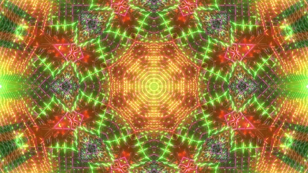 Vykreslení Futuristické Kaleidoskopické Chodby Směrem Portálu Barevnými Neonovými Světly — Stock fotografie