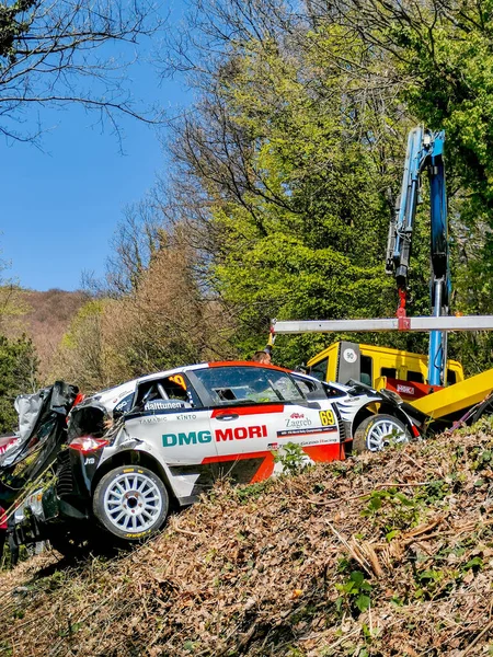 Zagreb Croatie Avril 2021 Toyota Yaris Wrc Écrasée Conduite Par — Photo