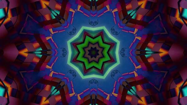 Vykreslení Futuristické Kaleidoskopické Chodby Směrem Portálu Barevnými Neonovými Světly — Stock fotografie