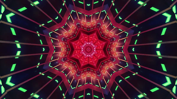 Vykreslení Futuristické Kaleidoskopické Chodby Směrem Portálu Barevnými Neonovými Světly — Stock fotografie