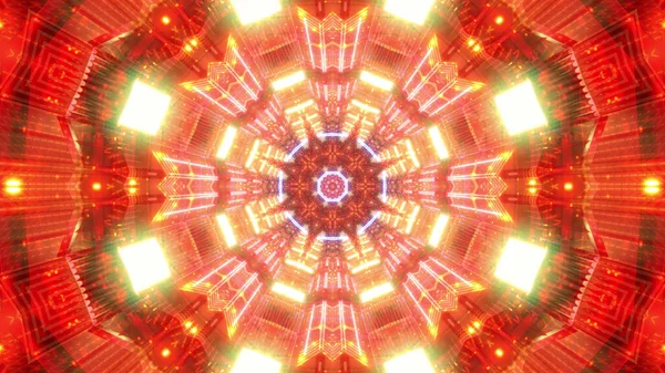 Egy Futurisztikus Kaleidoszkóp Folyosó Renderelése Egy Színes Neonfényű Portál Felé — Stock Fotó