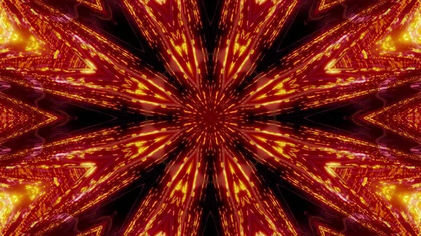 Vykreslení Futuristické Kaleidoskopické Chodby Směrem Portálu Červenými Neonovými Světly — Stock fotografie
