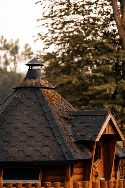 Een Verticaal Schot Van Het Dak Van Een Houten Cabine — Stockfoto