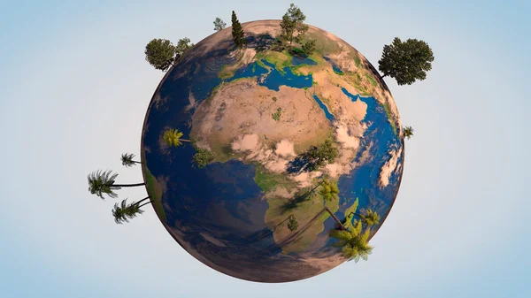 Una Representación Del Globo Con Árboles Sobre Fondo Azul Claro — Foto de Stock