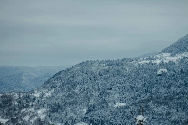 在寒冷的冬日 美丽的雪山风景 — 图库照片