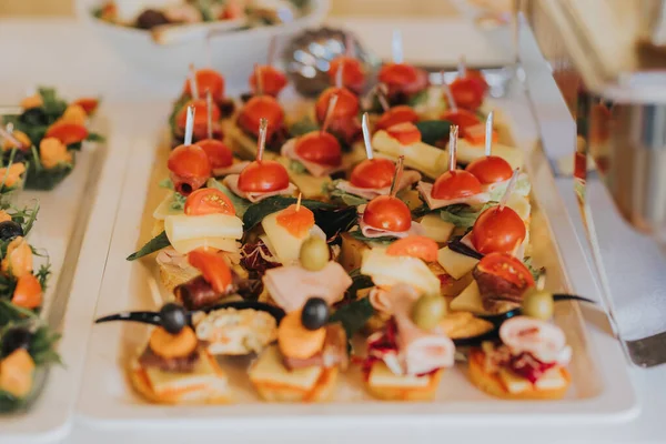 Een Close Shot Van Een Set Van Canapes Een Buffet — Stockfoto