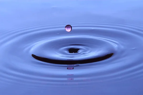 Крупним Планом Знімок Краплі Води Капає Воду Синім Відображенням — стокове фото