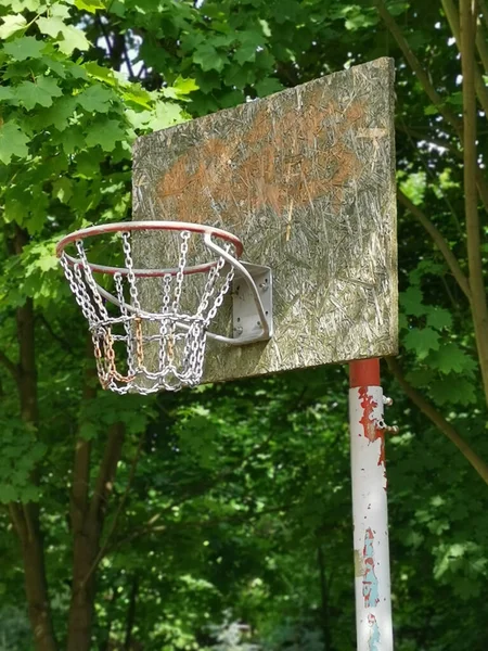 庭の古いバスケットボールコートの垂直ショット — ストック写真