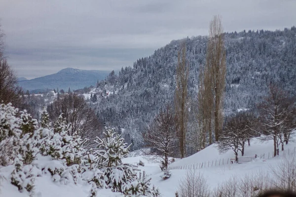 Vacker Natur Snöiga Berg Kall Vinterdag — Stockfoto