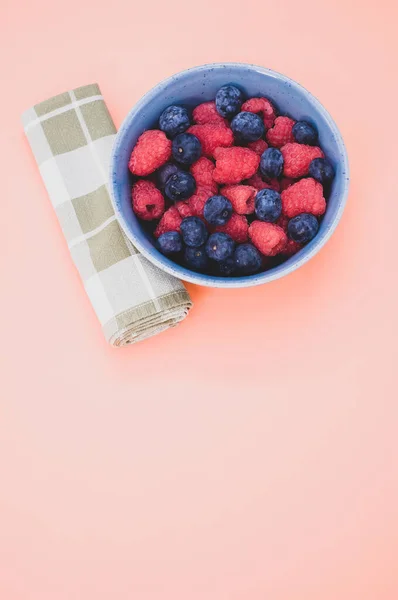 Vertical Shot Bowl Blueberries Raspberries Isolated Pink Background — Stock Photo, Image