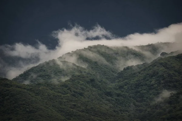 Ein Faszinierender Blick Auf Bewölkte Berglandschaft Und Wald — Stockfoto