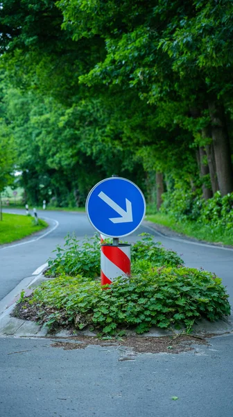 Una Strada Asfaltata Circondata Una Fitta Vegetazione Con Segnali Stradali — Foto Stock