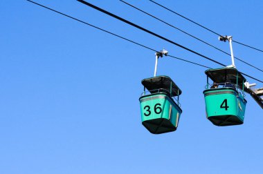 Cableway with numbered cabins over Balboa Park in San Diego, California. clipart