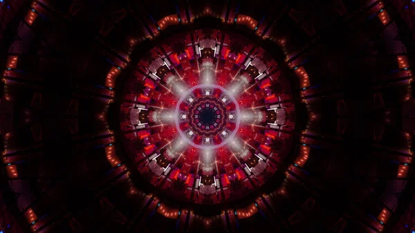 Egy Futurisztikus Kaleidoszkóp Folyosó Renderelése Egy Vörös Neonfényű Portál Felé — Stock Fotó