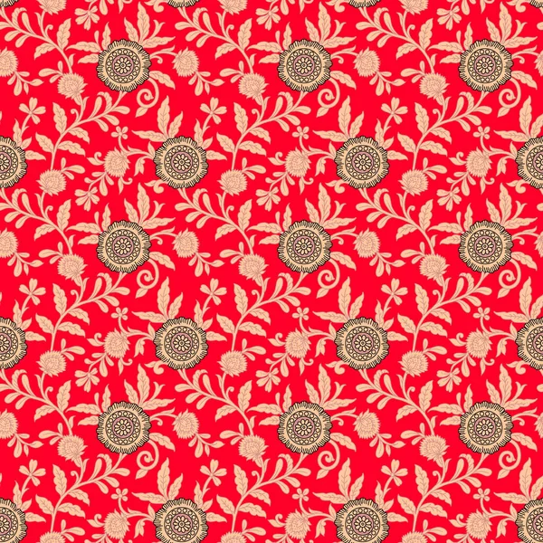 Ett Blommigt Mönster Röd Bakgrund — Stockfoto