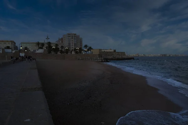 Cadiz Spanyolország Június 2021 Naplemente Caleta Cadiz Tengerpartján — Stock Fotó