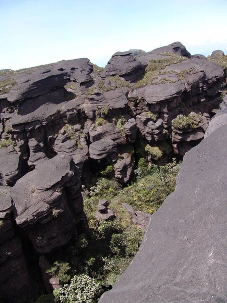 Vertikal Bild Stenformationer Klättervägen Till Mount Roraima Venezuela — Stockfoto