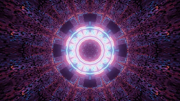 Vykreslení Futuristické Kaleidoskopické Chodby Směrem Portálu Fialovými Neonovými Světly — Stock fotografie