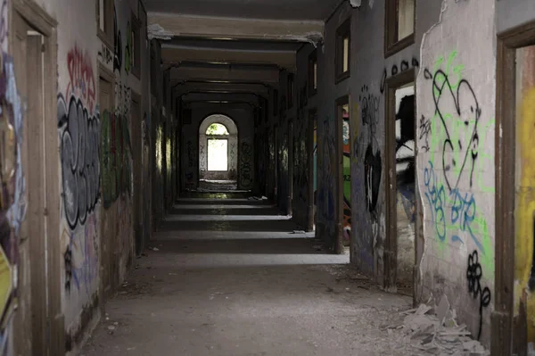 Barcelona Spain May 2021 Old Abandoned Building Ruins Dark Dangerous — Stock Photo, Image