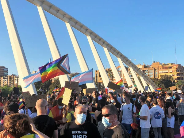Валенция Испания Июня 2021 Года Люди Флагами Лгбт Манифесте 2021 — стоковое фото