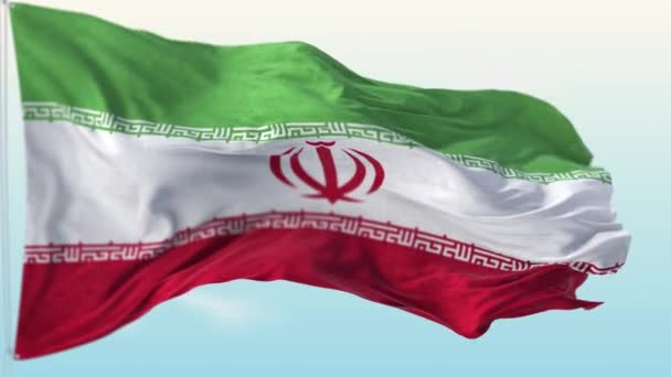 National Flag Iran Flagpole Waving Wind Blue Sky Background — Stock Video