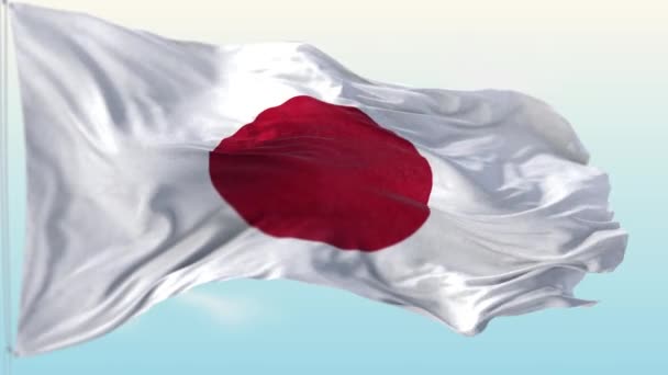 Národní Vlajka Japonska Vlajkovém Stožáru Vlnící Větru Modrém Pozadí Oblohy — Stock video