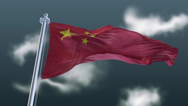 青い空を背景に風になびく旗竿に中国国旗 — ストック動画