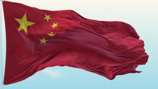 Nationale Vlag Van China Vlaggenmast Zwaaien Wind Blauwe Hemel Achtergrond — Stockvideo