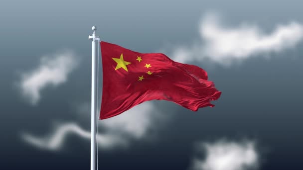 Flaga Narodowa Chin Maszcie Flagowym Machającym Wiatrem Tle Błękitnego Nieba — Wideo stockowe