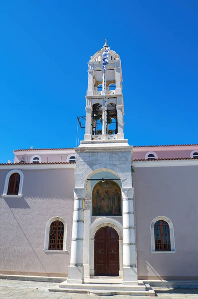 Underbart Traditionellt Klocktorn Kristna Ortodoxa Kyrkan Tre Heliga Hierarchs Skiathos — Stockfoto