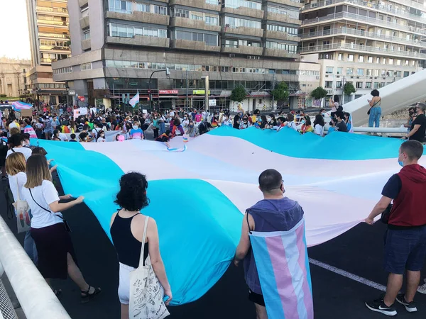 Valencia Spain Jun 2021 Flag Trans Lgbt Pride Manifestation 2021 — 스톡 사진