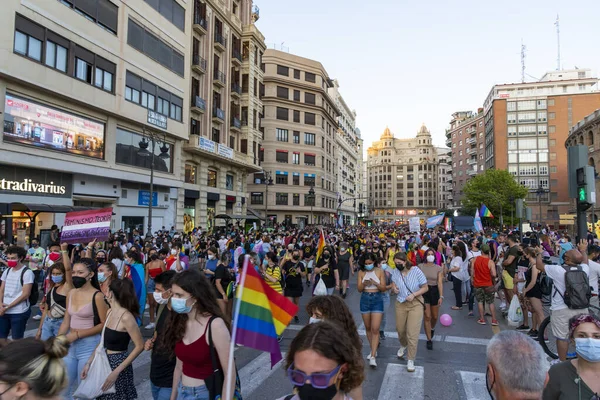 Valencia 스페인 Jun 2021 자긍심 발렌시아 2021 사람들은 마스크를 시아에서 — 스톡 사진