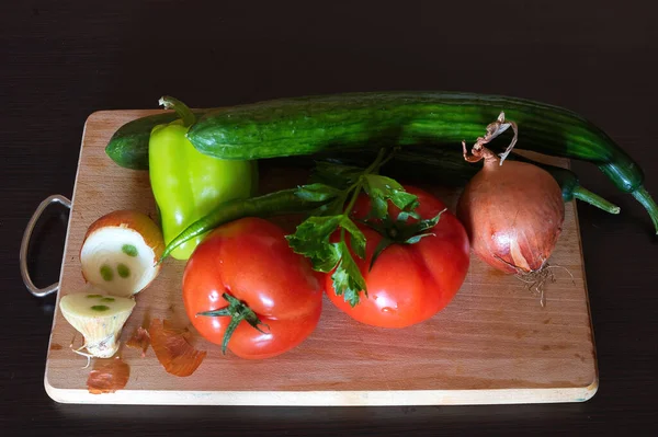 Ingredients Traditional Handmade Greek Village Salad Mediterranean Diet Tomatoes Cucumber — Stock Photo, Image