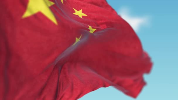 Bandeira Nacional China Mastro Bandeira Acenando Vento Fundo Céu Azul — Vídeo de Stock