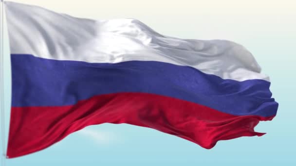 Bandeira Nacional Rússia Mastro Bandeira Acenando Vento Fundo Céu Azul — Vídeo de Stock