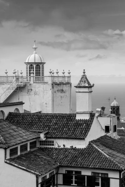 Grayscale Záběr Starých Architektonických Budov Střešními Pásovými Opasky Tenerife — Stock fotografie