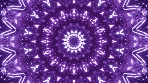 具有几何形状和明亮发光的紫色霓虹灯的未来派背景的三维渲染 — 图库照片