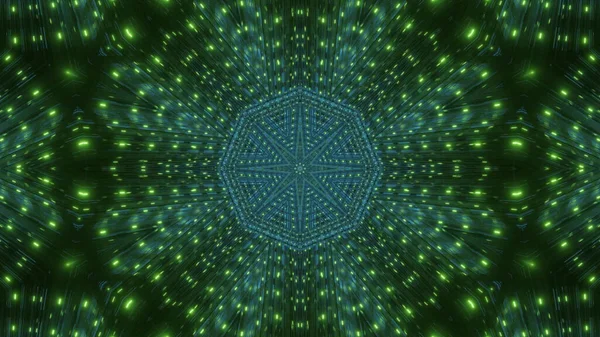 Ein Nahtloser Grüner Illustrationshintergrund Mit Leuchtenden Kaleidoskopmustern — Stockfoto