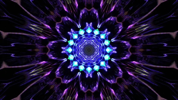 Illustration Vibrant Glowing Blue Kaleidoscope Patterns Pitch Black Background — Stock Photo, Image